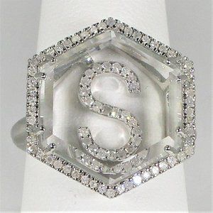 COLLEEN LOPEZ DIAMOND INITIAL AND QUARTZ STERLING SILVER RING - SIZE 8